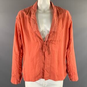 VISVIM Size XL Orange Linen Collarless Long Sleeve Shirt